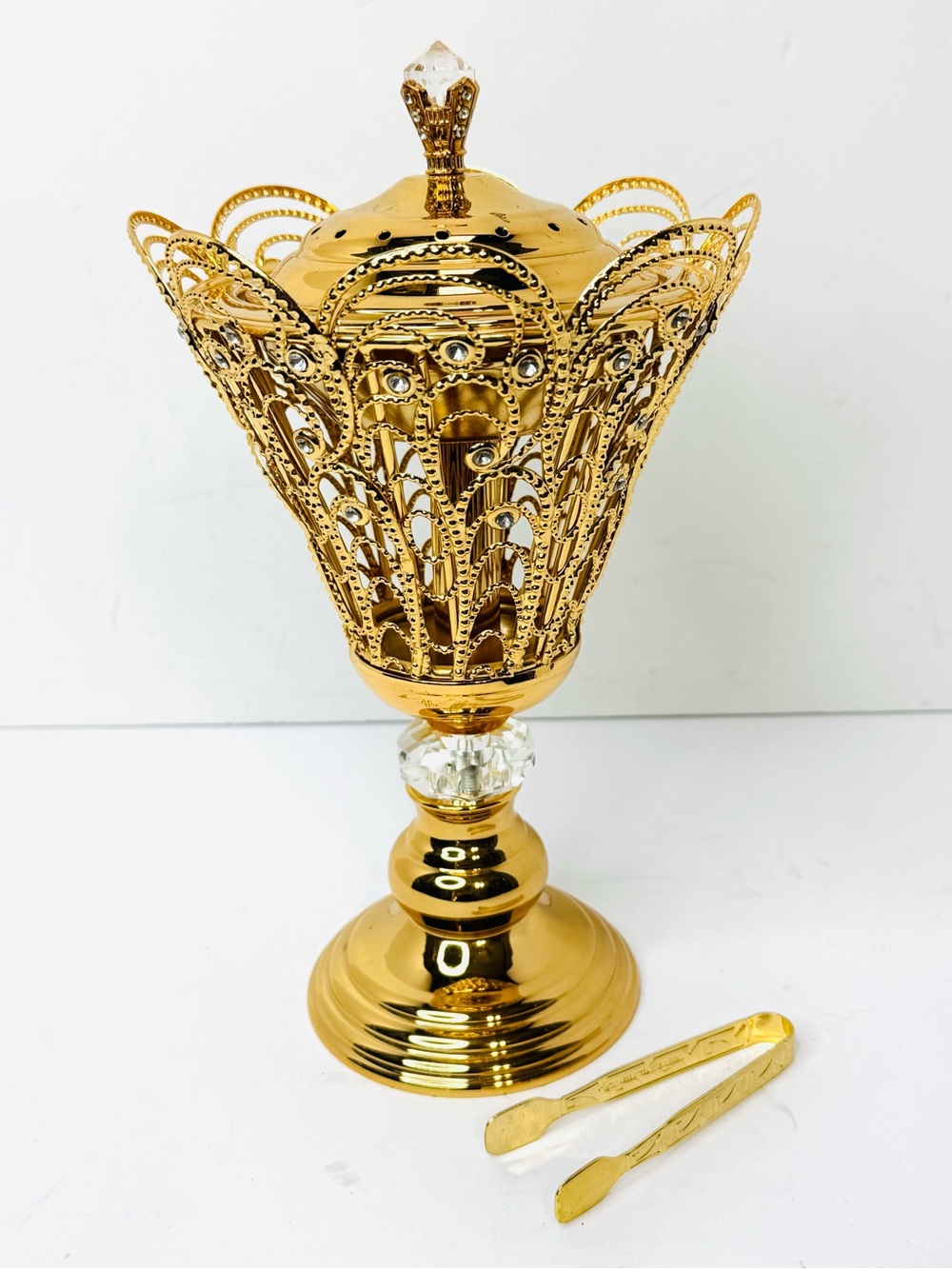 Luxury Gold Bakhoor Burner Mabkhara Arabian Oud Incense Burner Crystal Decor